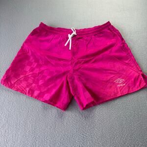 Vintage Umbro Unisex Soccer Shorts 90s Hot Pink Shiny Checkered - Size Large